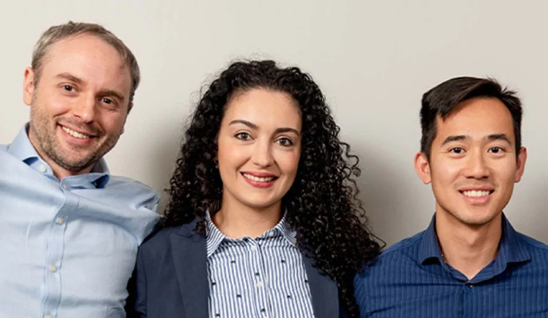 Jeremy O'Connell, PhD, Hanadie Yousef, PhD and Thach Mai, PhD, standing together and smiling.